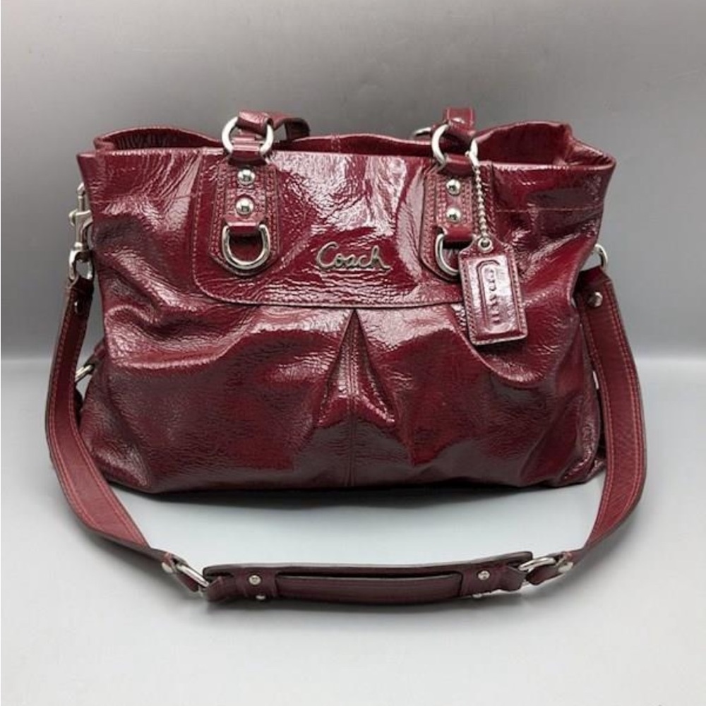 COACH Ashley Patent Leather Handbag Purse Burgundy
